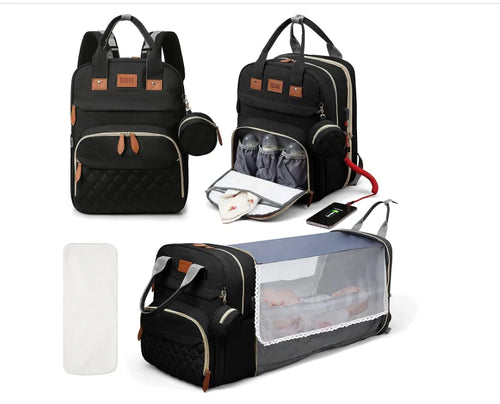 3 In 1 Diaper Bag - Foldable Backpack - Baby Bed And Waterproof Travel Bag